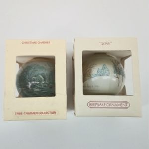 (2) NIB Vintage Hallmark Glass Ornament 1980 1983 Christmas Charmer Keepsake